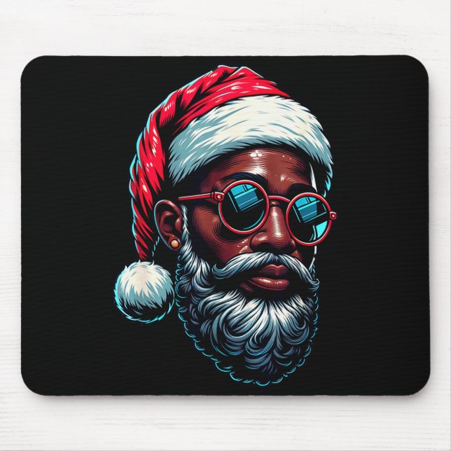 African American Christmas Pajama Xmas Afro Santa  Mousepad (Vorne)