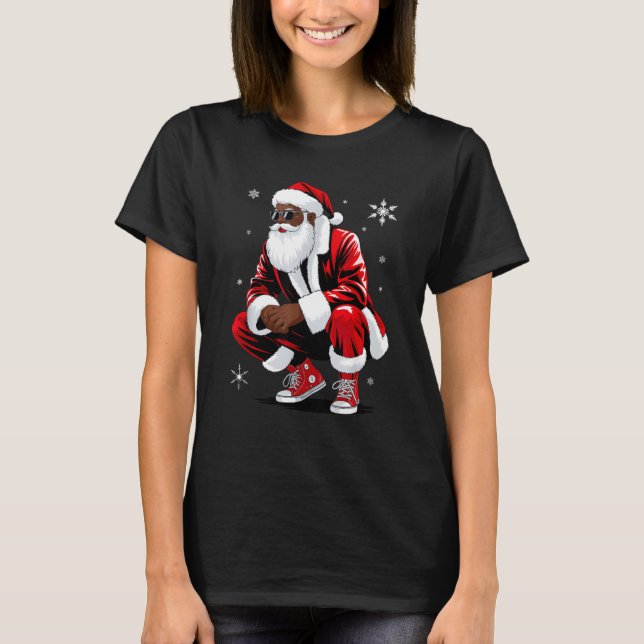 African American Christmas Pajama Xmas Afro Santa  T-Shirt (Vorderseite)