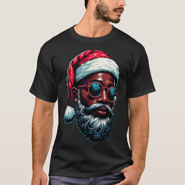 African American Christmas Pajama Xmas Afro Santa  T-Shirt (Vorderseite)