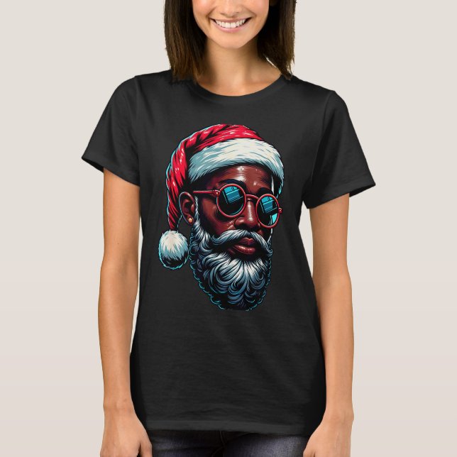 African American Christmas Pajama Xmas Afro Santa  T-Shirt (Vorderseite)