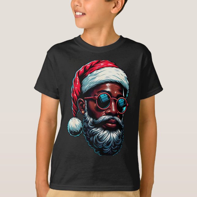 African American Christmas Pajama Xmas Afro Santa  T-Shirt (Vorderseite)
