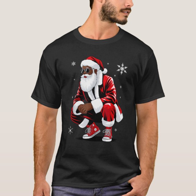 African American Christmas Pajama Xmas Afro Santa  T-Shirt (Vorderseite)