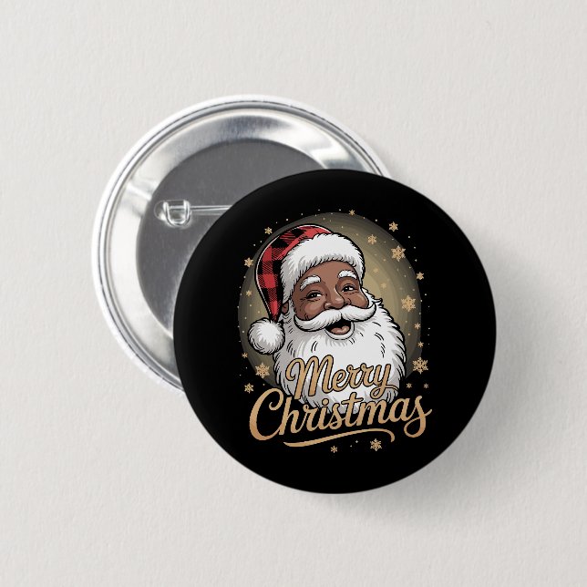 African American Christmas Pajamas Santa Claus  Button (Vorne & Hinten)