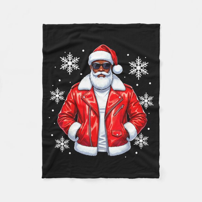 African American Cool Santa Claus Christmas Pajama Fleecedecke (Vorderseite)