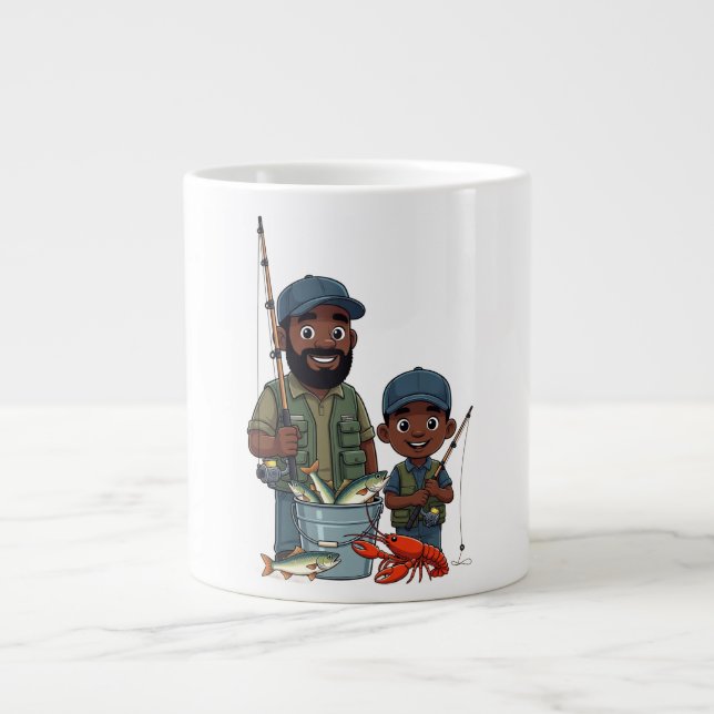 African American Dad and Son Fishing Jumbo-Tasse (Vorderseite)