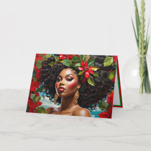 African American Diva Illustration Christmas Holly Karte