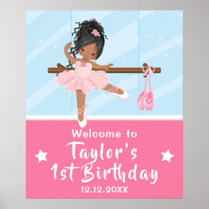 African American Girl Ballerina Pink Welcome Sign Poster