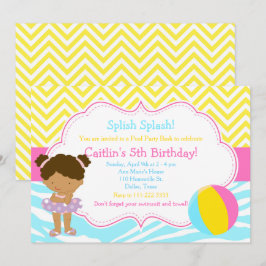 African American Girl Pool Party Bash Party Einladung