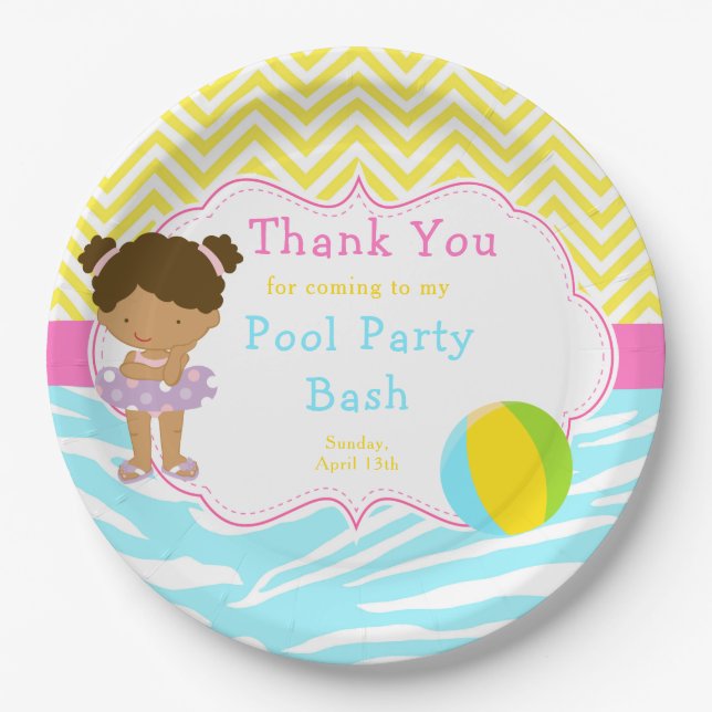 African American Girl Pool Party Bash Party Pappteller (Vorderseite)