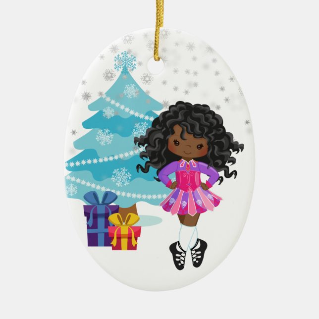 African American Irish Dancer Winter Weihnachten Keramik Ornament (Vorne)