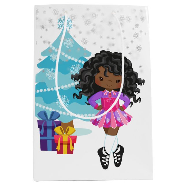 African American Irish Dancer Winter Weihnachten Mittlere Geschenktüte (Vorderseite)