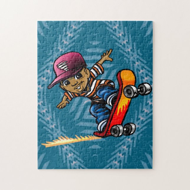 African American Kid On a Skateboard Puzzle (Vertikal)
