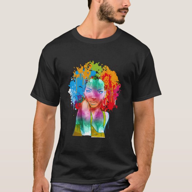 African American Lady Afro Painting T-Shirt (Vorderseite)