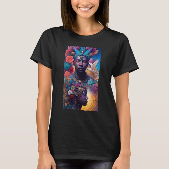 African American Man and Woman Mystical Fantasy AI T-Shirt (Vorderseite)