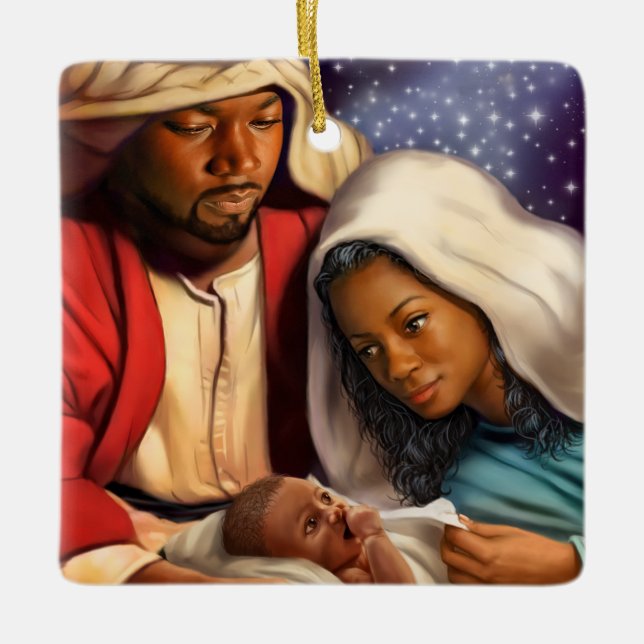 African American Nativity Art Weihnachtsschmuck (Vorderseite)