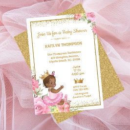  African American Pink Gold Princess Baby Shower Einladung