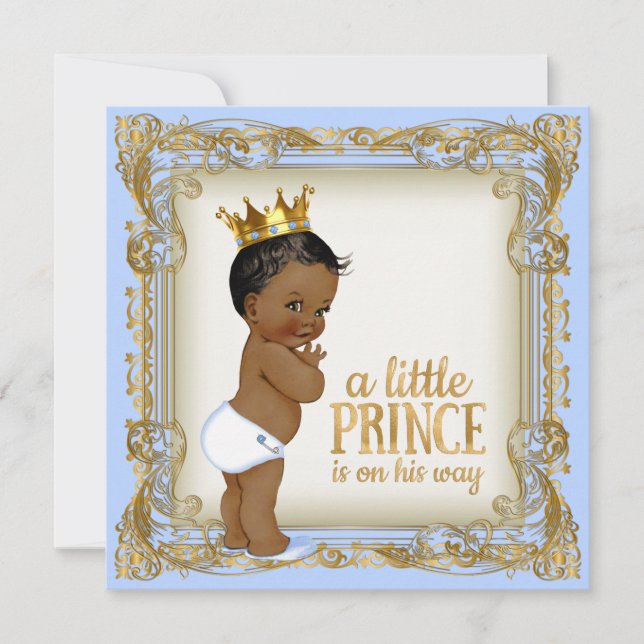 African American Prince Baby Shower Blue Einladung (Vorderseite)