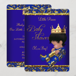 African American Prince Baby Shower Blue Gold Boy Einladung