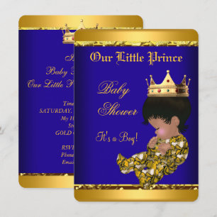 African American Prince Baby Shower Blue Gold Boy Einladung