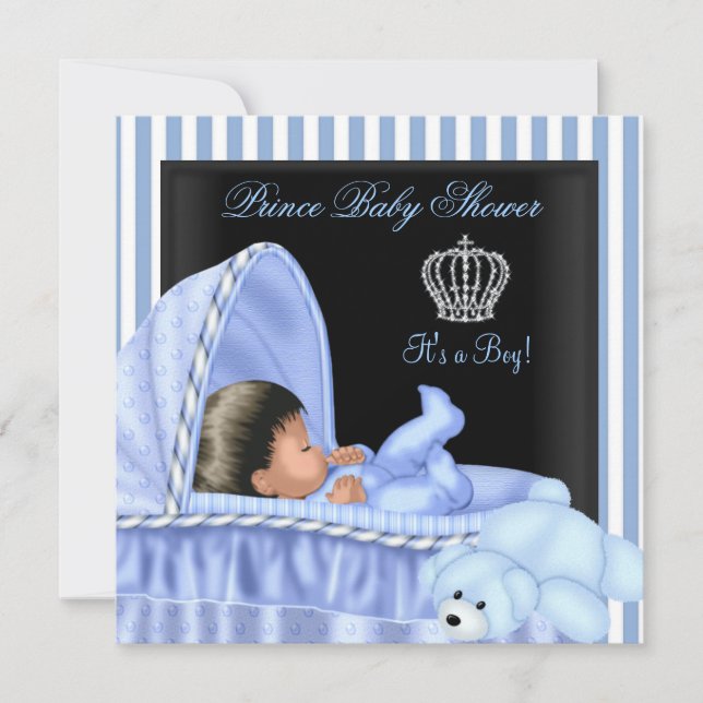 African American Prince Baby Shower Boy Bassinette Einladung (Vorderseite)