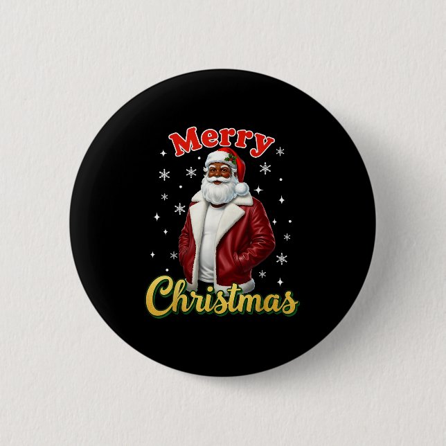African American Santa Christmas Cool Black X-mas  Button (Vorderseite)