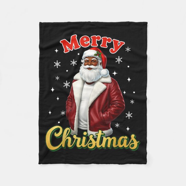 African American Santa Christmas Cool Black X-mas  Fleecedecke (Vorderseite)