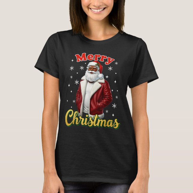 African American Santa Christmas Cool Black X-mas  T-Shirt (Vorderseite)