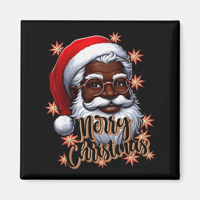 African American Santa Christmas Pajama Black X-ma Magnet (Vorne)