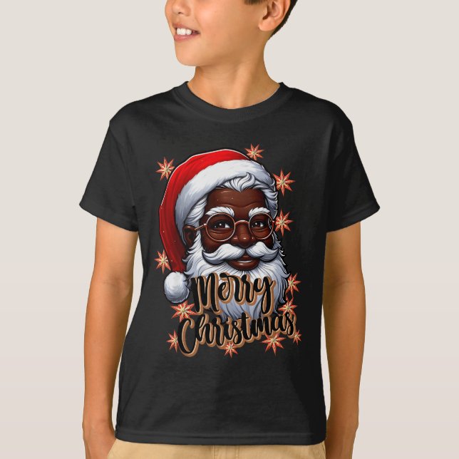 African American Santa Christmas Pajama Black X-ma T-Shirt (Vorderseite)