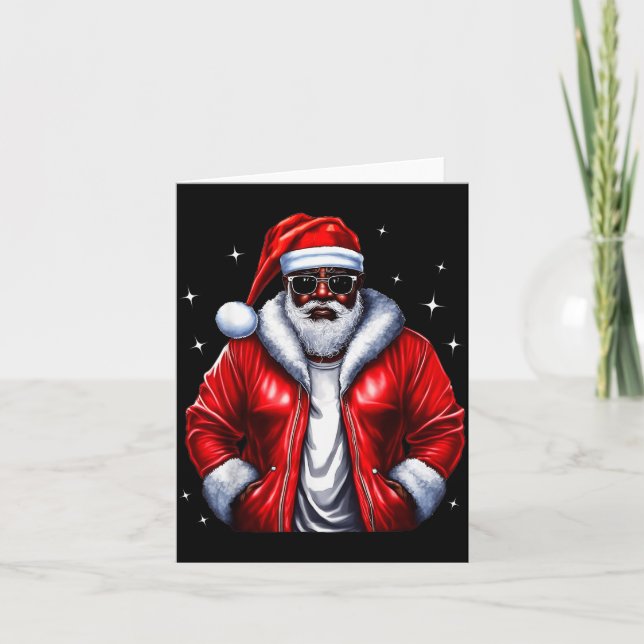 African American Santa Christmas Pajama Cool Black Karte (Vorderseite)