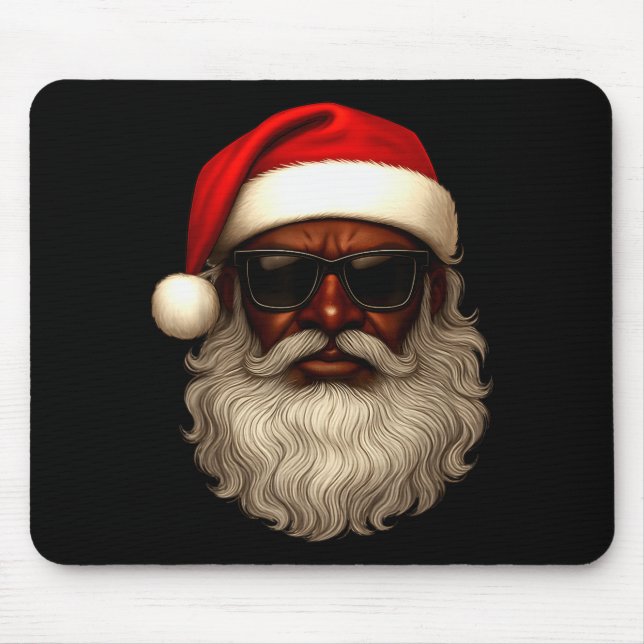 African American Santa Christmas Pajama Cool Black Mousepad (Vorne)