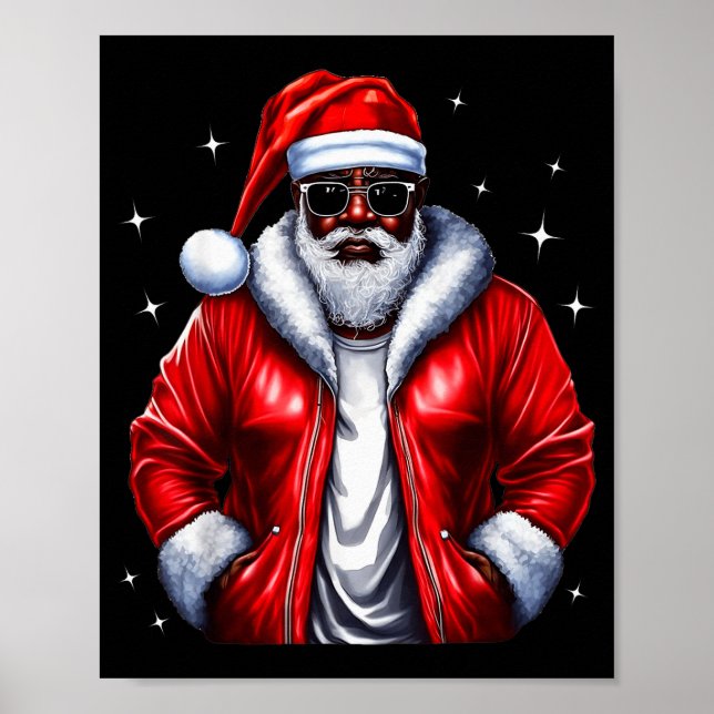 African American Santa Christmas Pajama Cool Black Poster (Vorne)