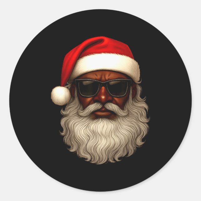 African American Santa Christmas Pajama Cool Black Runder Aufkleber (Vorderseite)