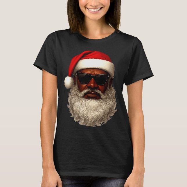 African American Santa Christmas Pajama Cool Black T-Shirt (Vorderseite)