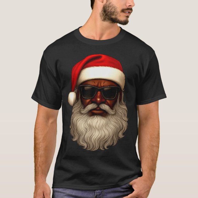 African American Santa Christmas Pajama Cool Black T-Shirt (Vorderseite)