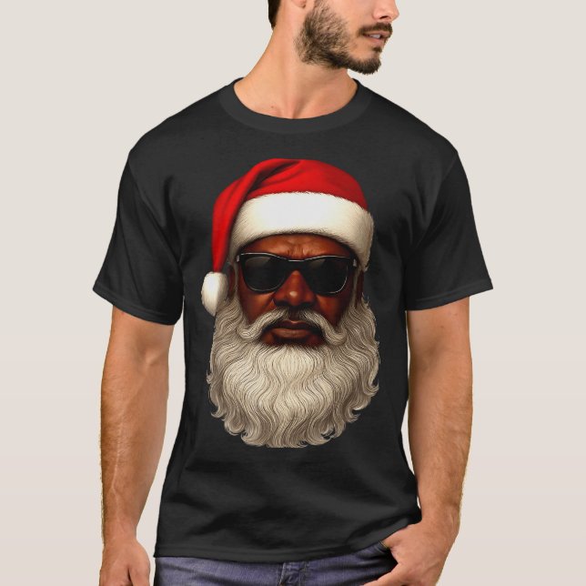 African American Santa Christmas Pajama Cool Black T-Shirt (Vorderseite)