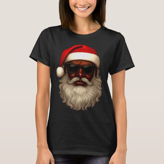 African American Santa Christmas Pajama Cool Black T-Shirt (Vorderseite)