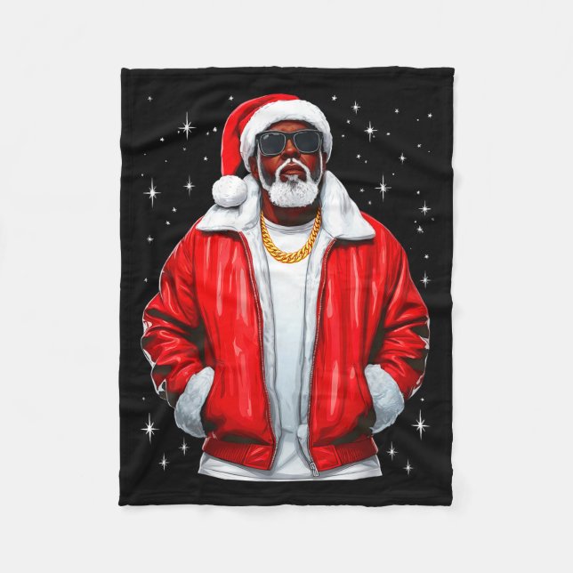African American Santa Christmas Pajamas Cool Blac Fleecedecke (Vorderseite)