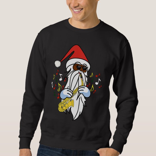 African American Santa Playing the Saxophone Jazz  Sweatshirt (Vorderseite)