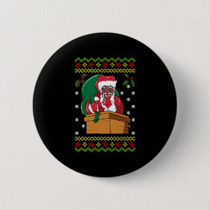 African American Santa Ugly Christmas Button