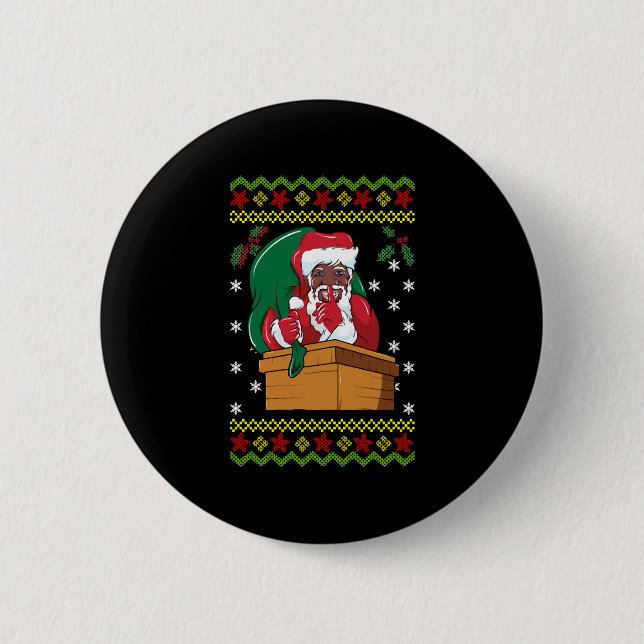 African American Santa Ugly Christmas Button (Vorderseite)