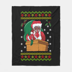African American Santa Ugly Christmas Fleecedecke