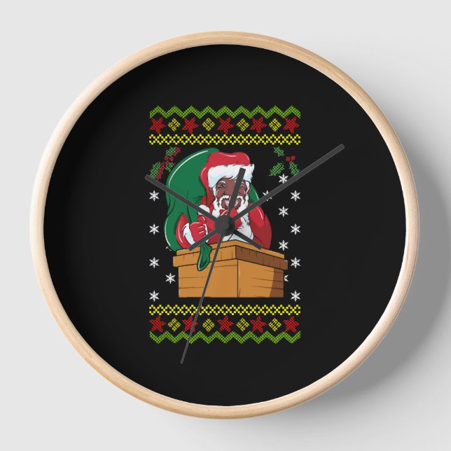 African American Santa Ugly Christmas Uhr (Vorderseite)