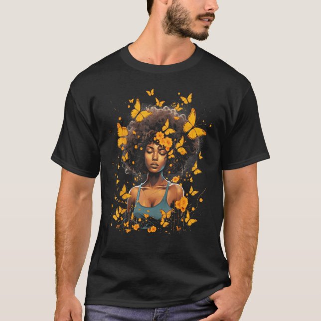 African American Woman Black Girl Butterflies Grap T-Shirt (Vorderseite)
