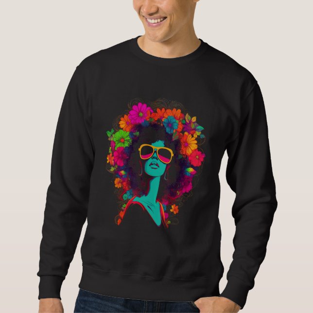 African American Woman Black Girl Flowers Graffiti Sweatshirt (Vorderseite)