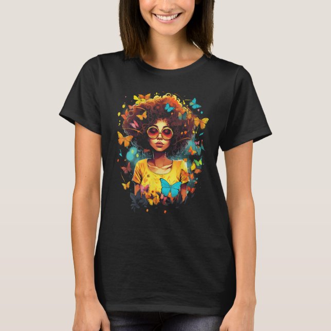 African American Woman Black Girl With Butterflies T-Shirt (Vorderseite)