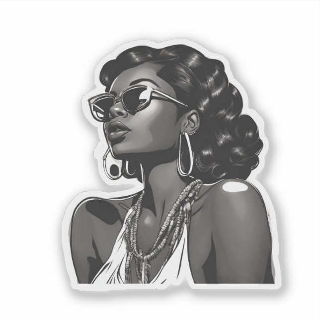 African American Woman Custom-Cut Vinyl Sticker (Vorderseite)
