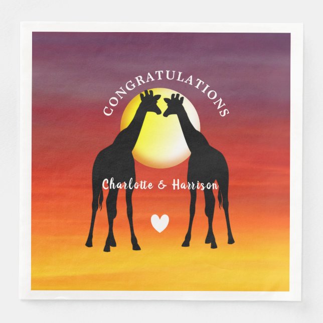 African Animal Safari Sunset Personalisiert Serviette (Vorderseite)