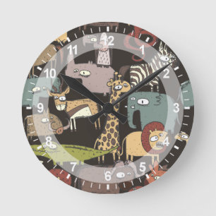 African Animals Pattern Runde Wanduhr