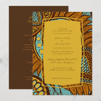 African Ankara Aquamarin Floral Wedding Einladung